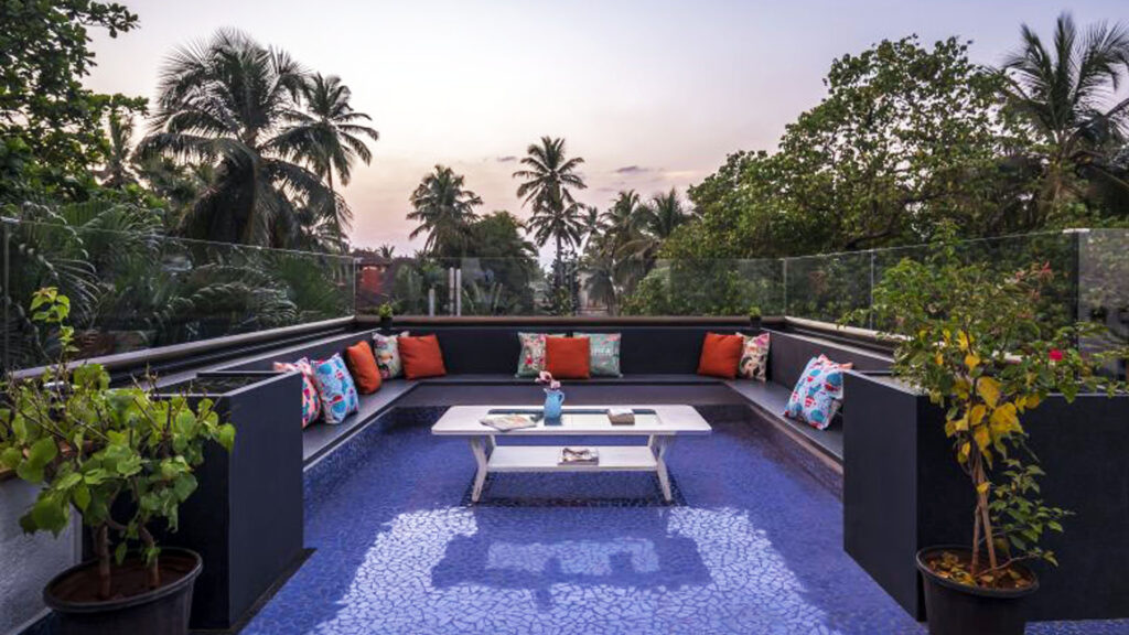 The open roof terrace of Le Cocoon accommodation with a breathtaking view.